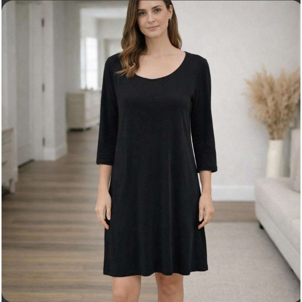 Garnet Hill T-Shirt Dress Small Dark‎ Gray 3/4 Sleeve Scoop Neck Shift Capsule